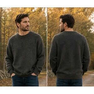 LL Bean Lambs Wool Knit Sweater XXL Gray Long Sleeve Crew Neck Fisherman